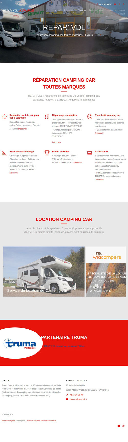 Création d'un site internet de réparation de véhicules camping car caravane
