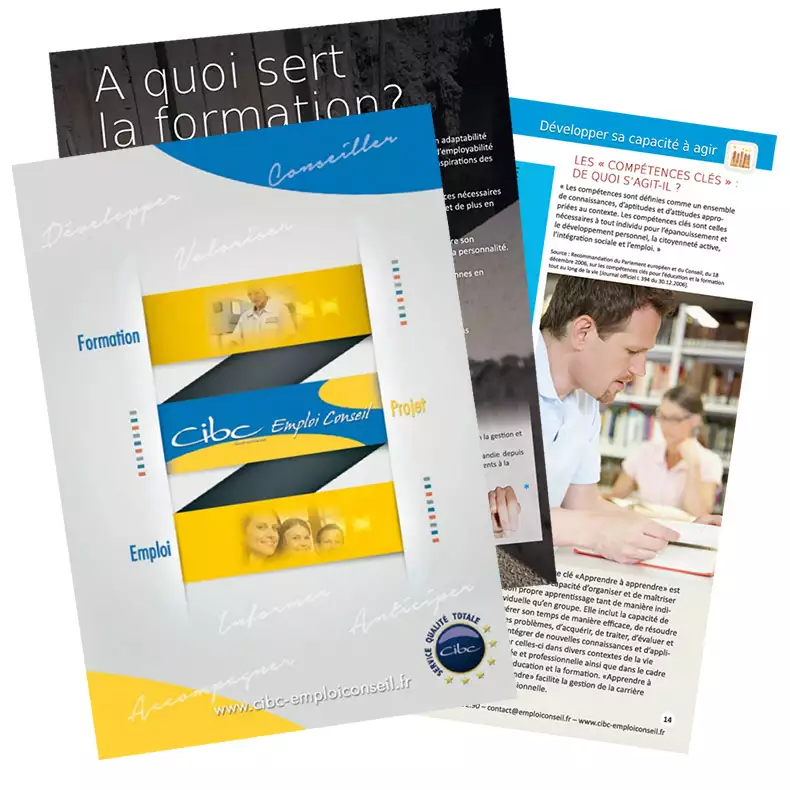 Conception de plaquettes en formation professionnelle, recrutement et interim