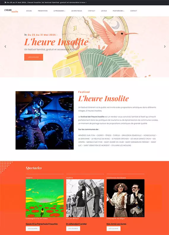 Création du site web du Festival de théâtre à Évreux : L'heure insolite